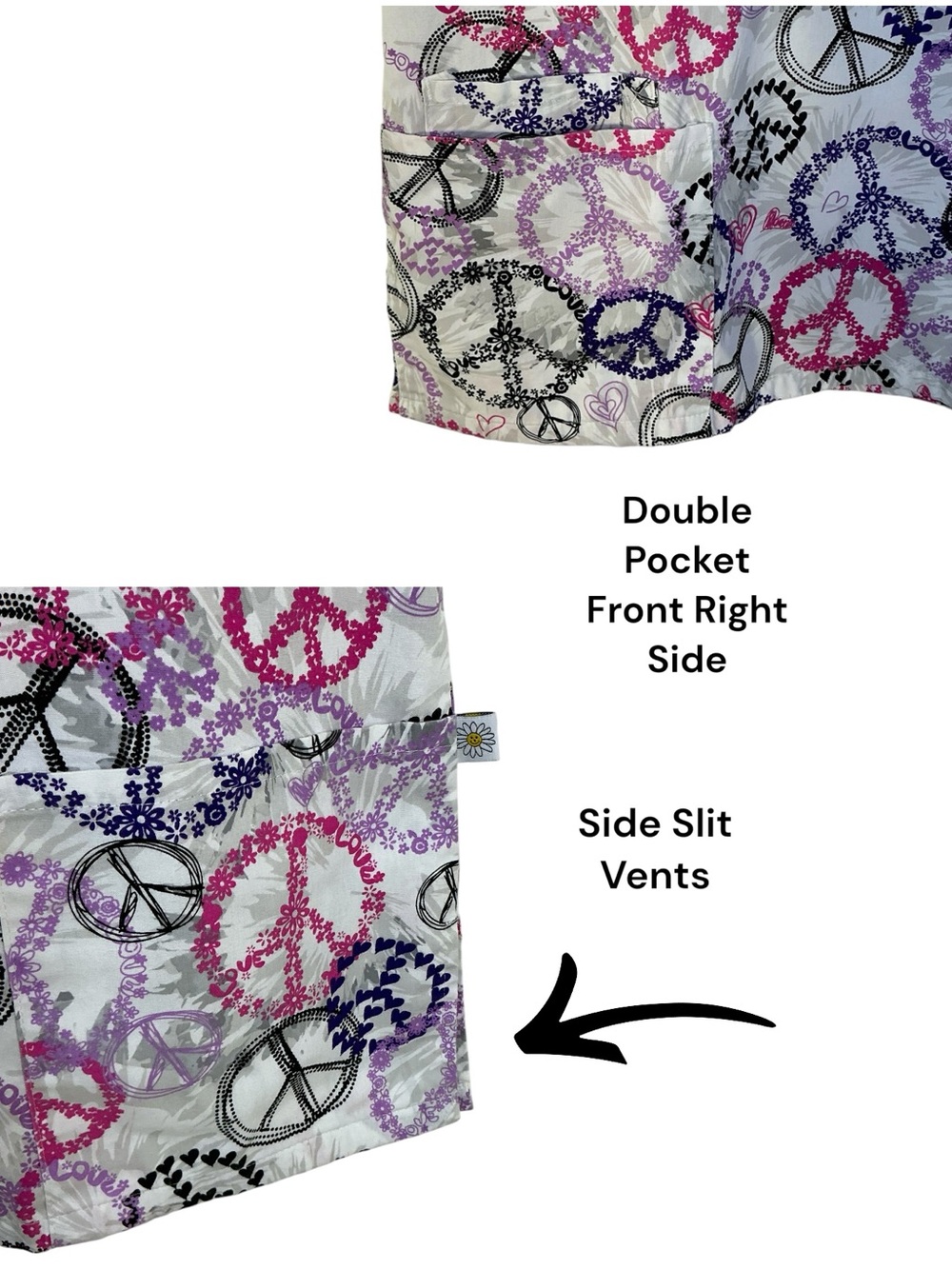 Happy Scrubs Top Peace Sign Top Cotton Blend Purple Pink Multicolor Women Medium - Picture 3 of 12